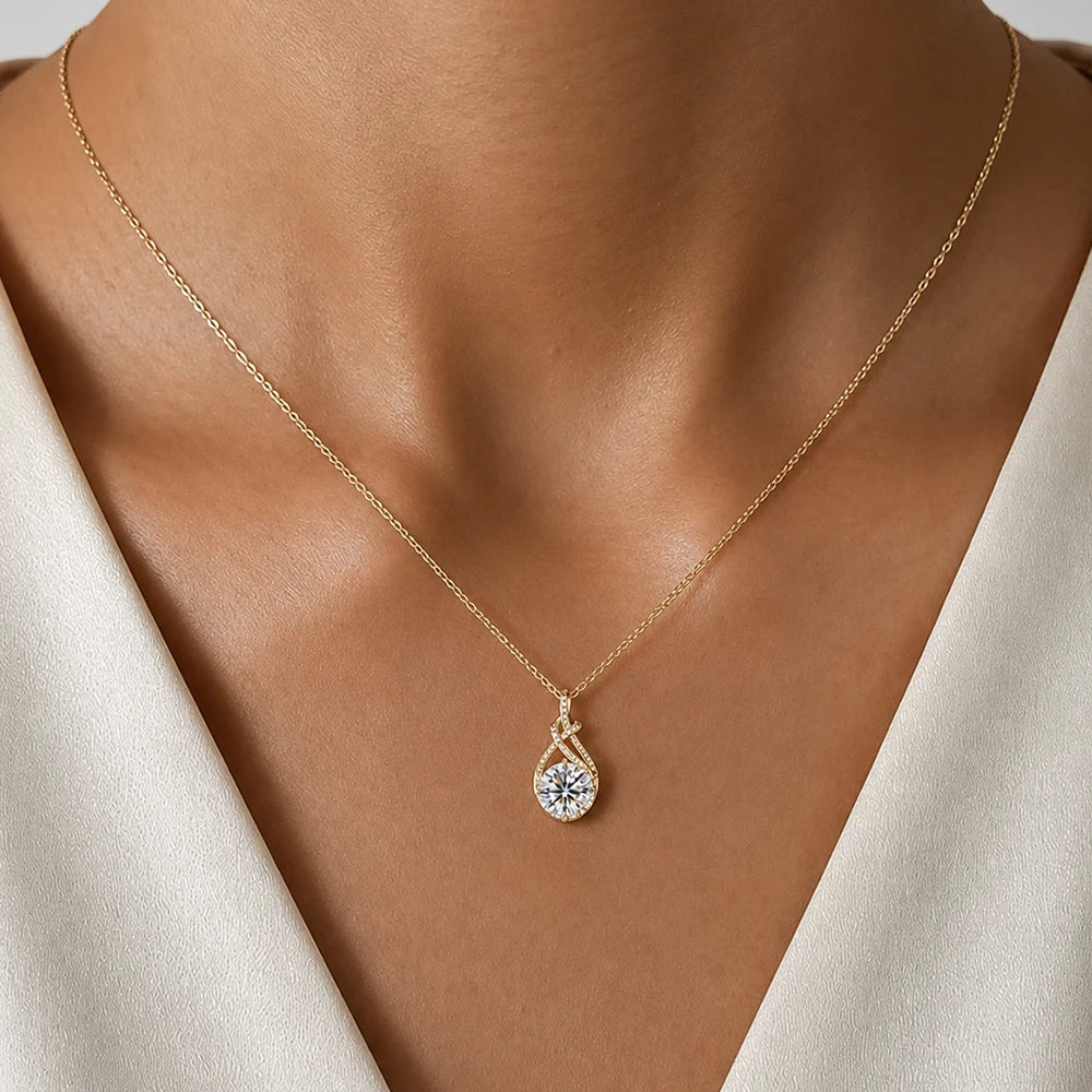 Brilliant 2-3CT moissanite pendant necklace in 925 sterling silver with 14k gold plating, elegant jewelry for women.