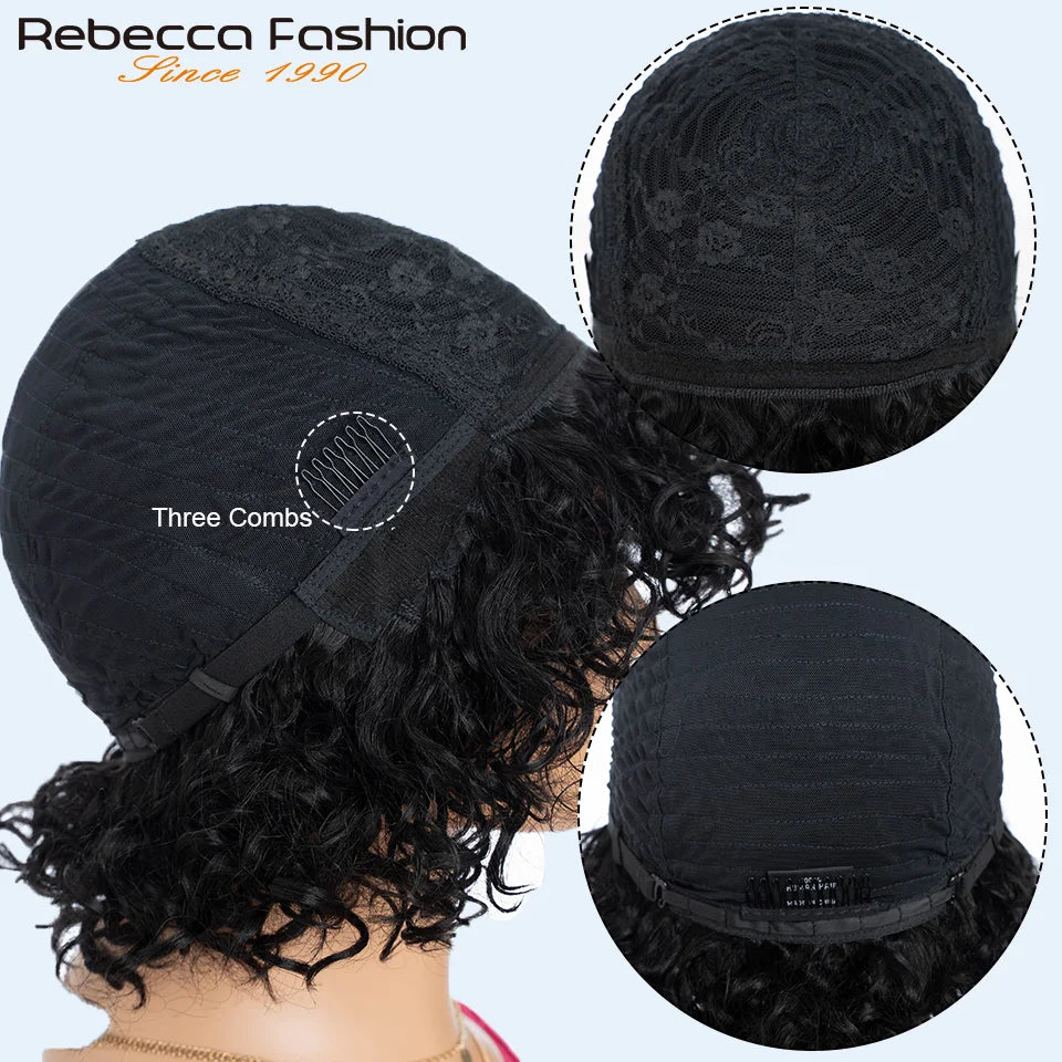 Rebecca 10-inch Remy Brazilian human hair wig with curly water wave texture in 1B #4 ombre style