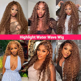 Highlight Wig Human Hair Ombre HD Lace Wig with deep curly water wave, 13x6 lace frontal, Brazilian human hair for women