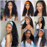 250 density water wave headband wig, full machine-made glueless human hair wig for Black women