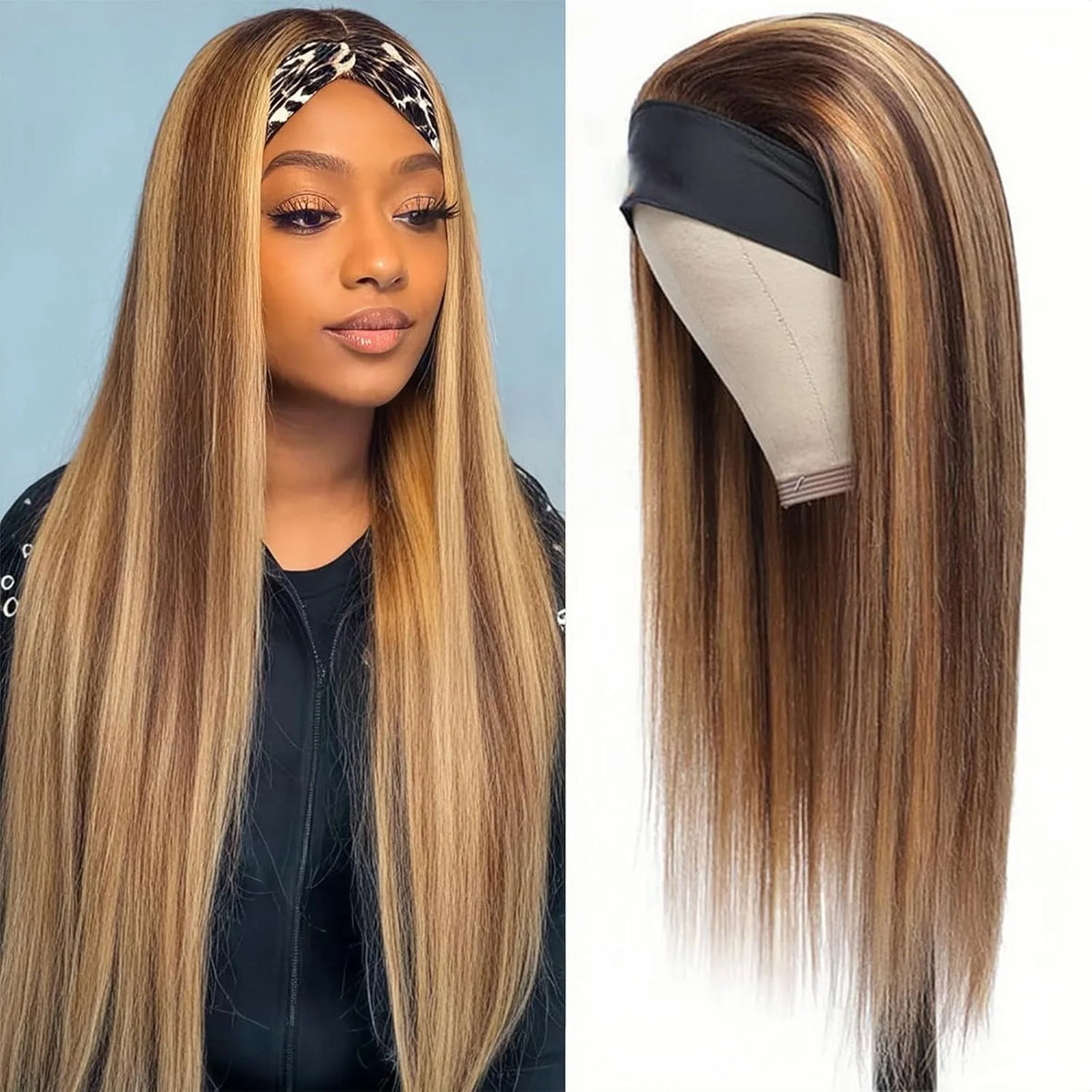 4/27 highlight ombre straight human hair headband wig, glueless Brazilian virgin hair, 150% density