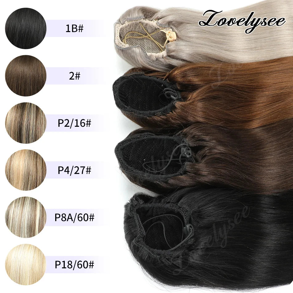 14-18 inch short straight Brazilian human hair drawstring ponytail extension with clip-in attachment by HSF Marketplace
