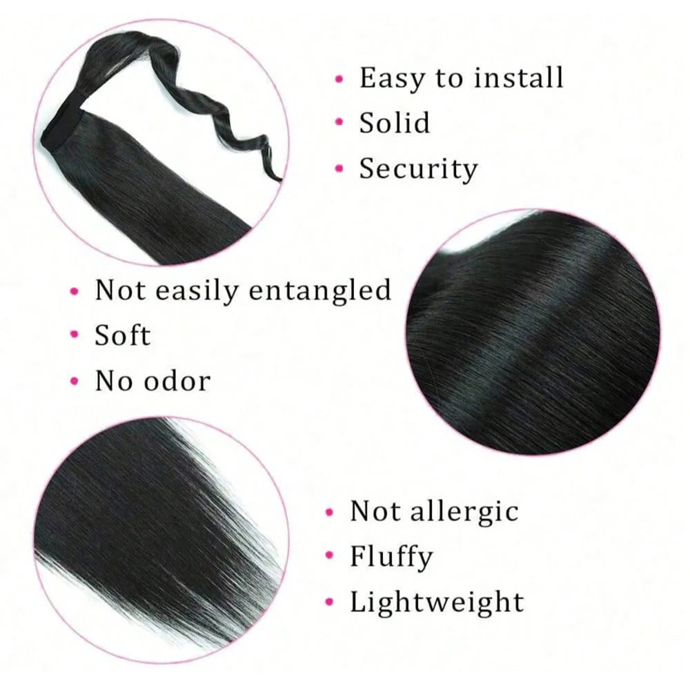 Straight Wrap Around Ponytail Human Hair Extensions Natural Color Hairpiece Brazilian Remy Hair Clip In Ponytail Hair Extensions