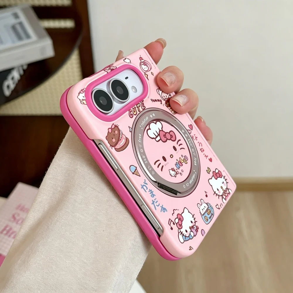 Cute cat pink iPhone case with MagSafe stand, protective phone cover by HSF Marketplace