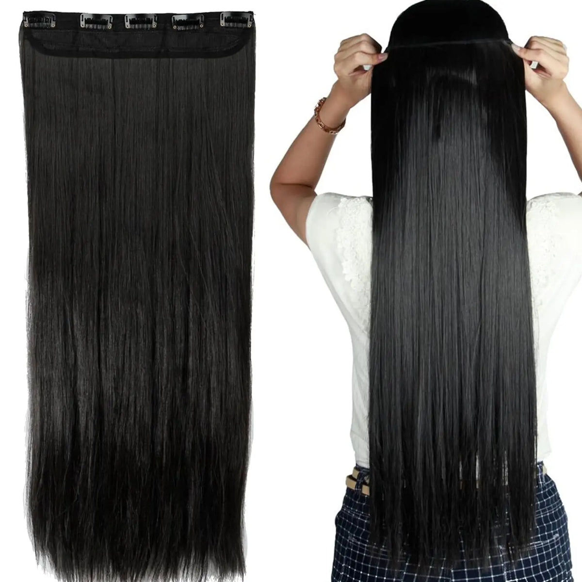 Brazilian Remy human hair one-piece clip-in extension, natural straight hair with seamless clips