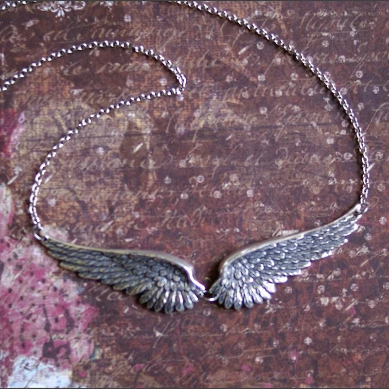 Vintage angel wings feather choker with large pendant, statement necklace for women, tribal-inspired jewelry by HSF Marketplace