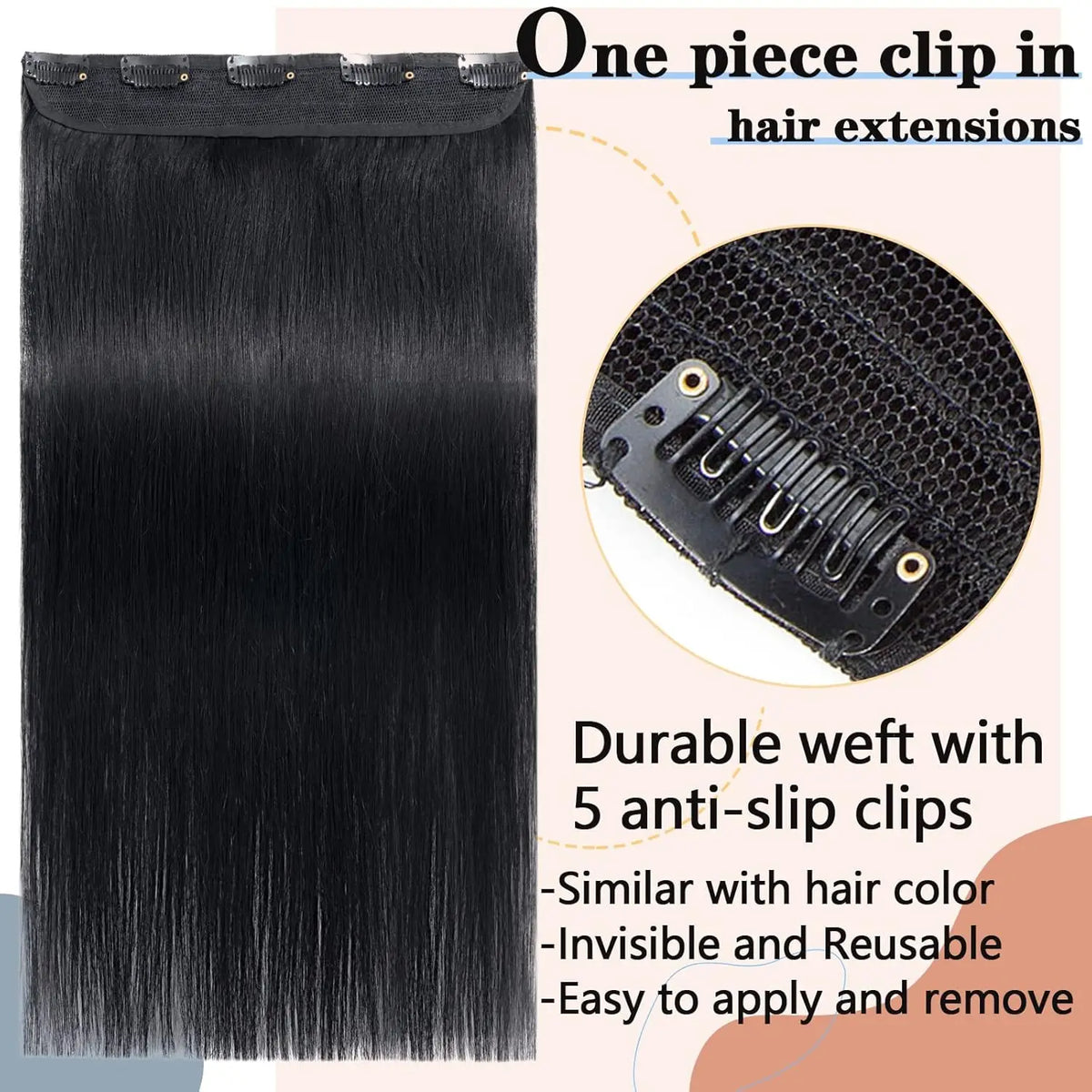 HSF Marketplace Brazilian Remy human hair one-piece clip-in extension, natural straight seamless design