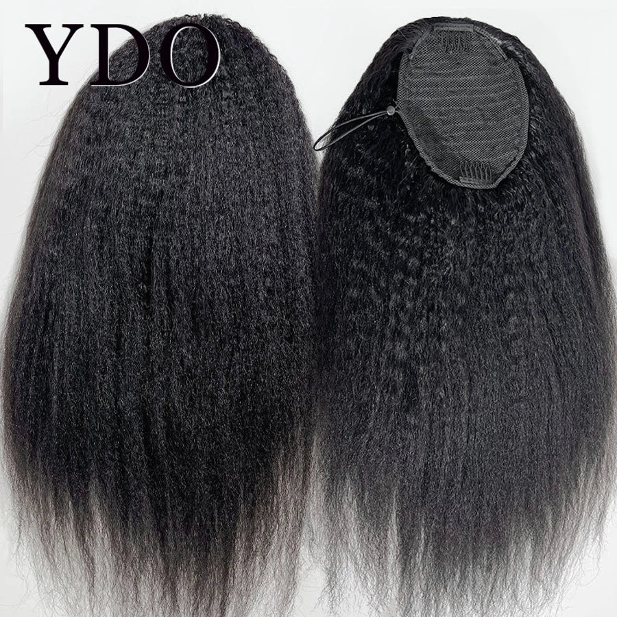 Kinky Straight Ponytail With InvisiFit Strap Drawstrings 100% Human Hair Extension Ponytail Wear Go Natural Black For Women