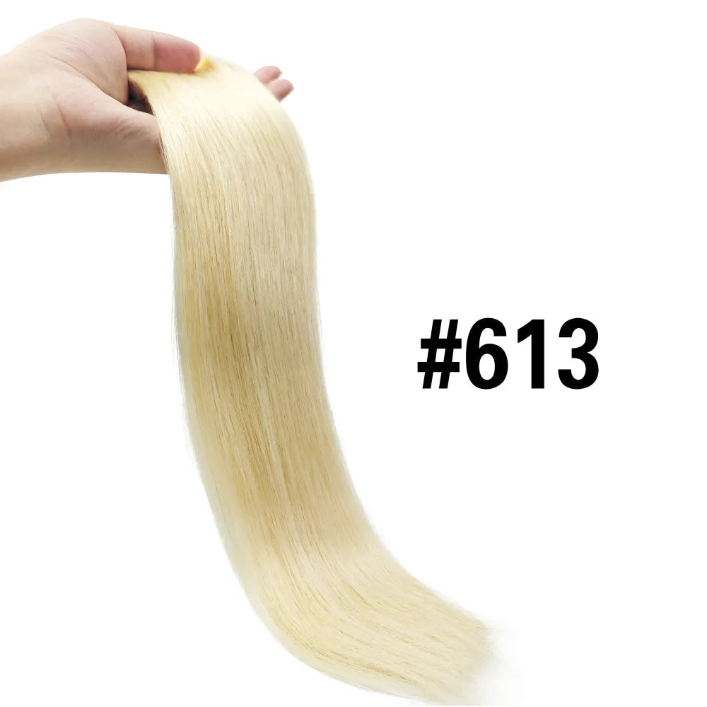 Brown Brazilian human hair straight clip-in extensions, seamless full-head set by HSF Marketplace