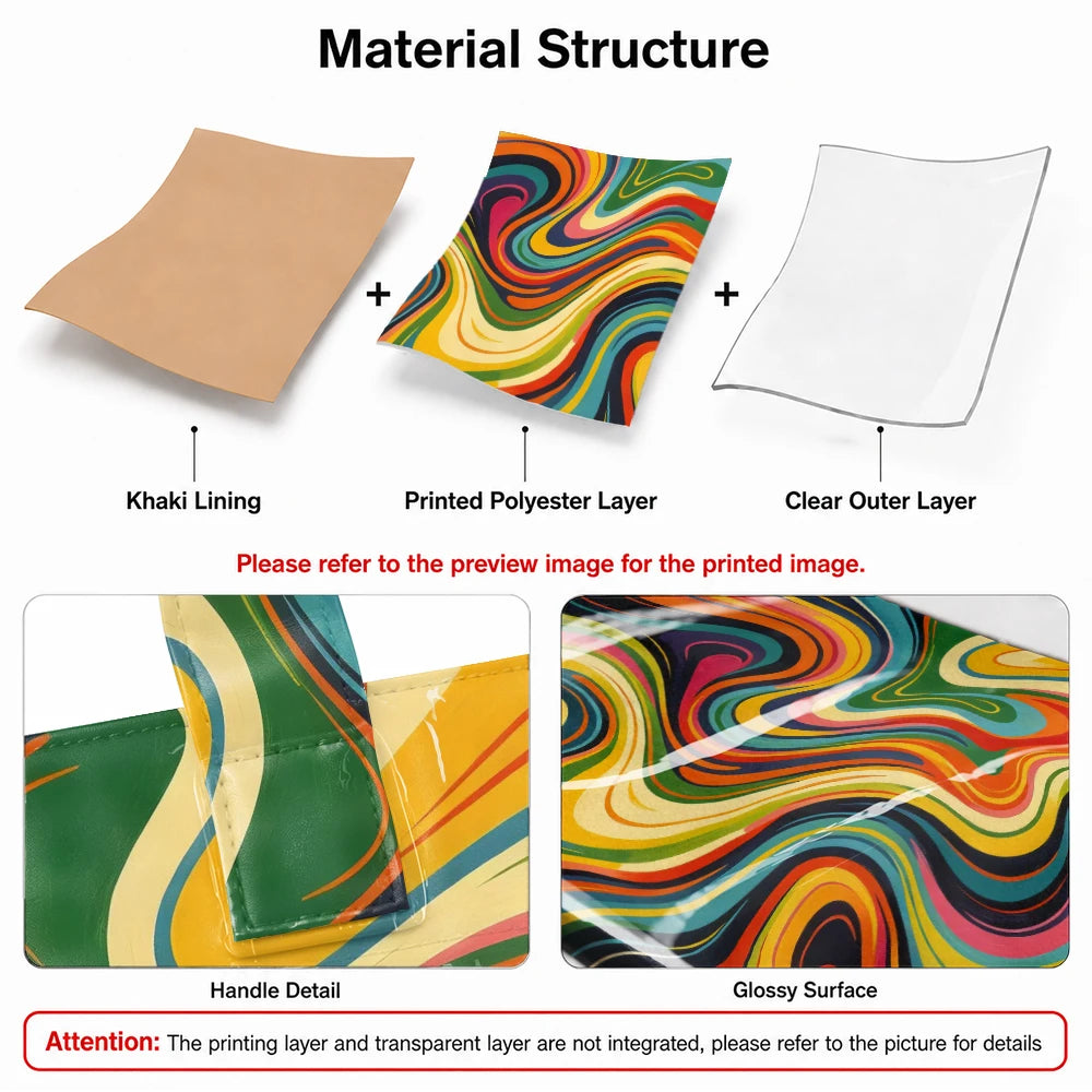 Colorful retro rainbow swirl marble print tote bag for women, large capacity handbag suitable for shopping and travel.