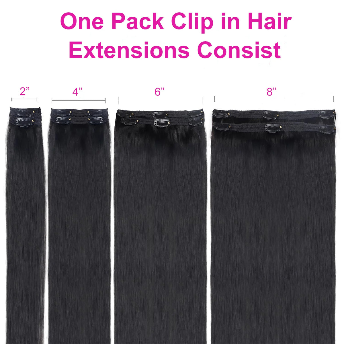 Brown Brazilian human hair clip-in extensions, seamless straight unprocessed hair for a full head styling set