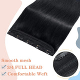 Brazilian Remy human hair clip-in one-piece extension in natural straight style with seamless clips