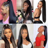 Drawstring Ponytail Extensions Human Hair for Women Long Straight  Natural Black Wrap Around Clip in Ponytail Hair Extension