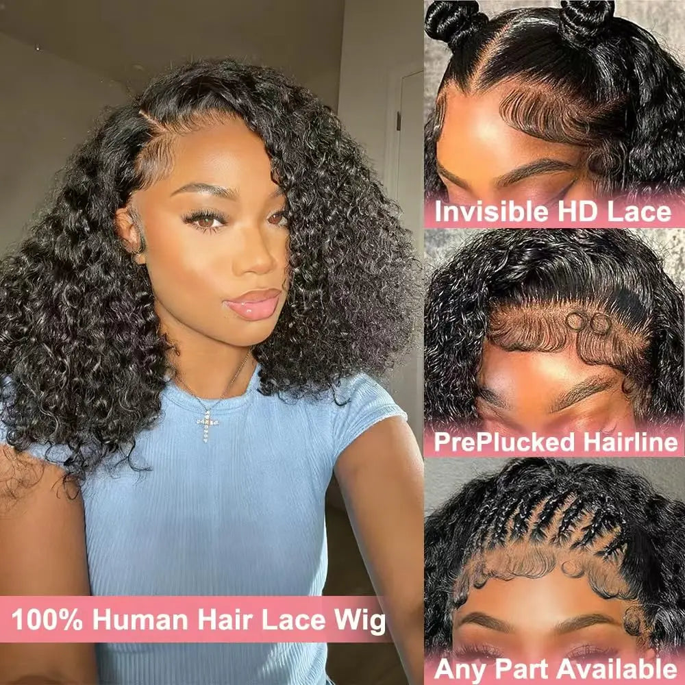 13x4 HD lace front bob human hair wig with Brazilian water wave curls and glueless closure, HSF Marketplace