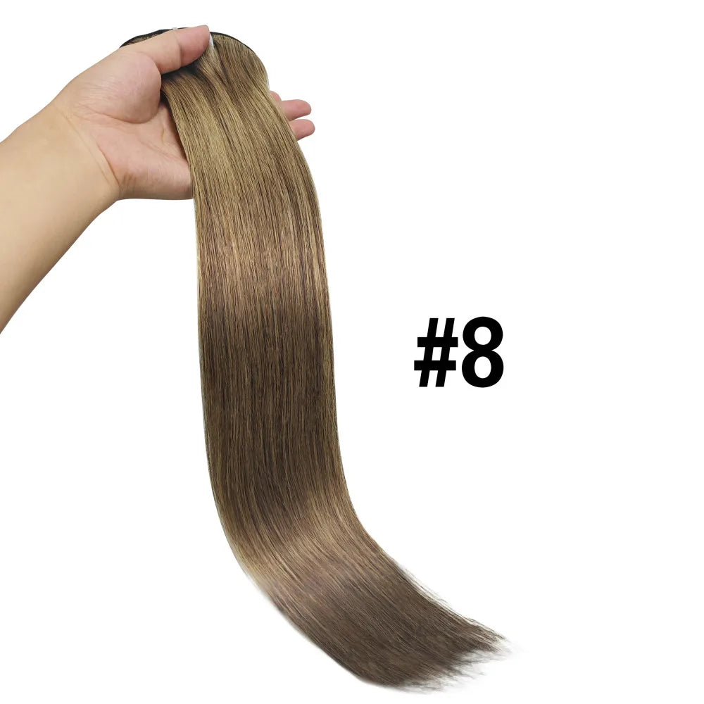 Brown unprocessed Brazilian human hair clip-in extensions, full head seamless straight clip-ins