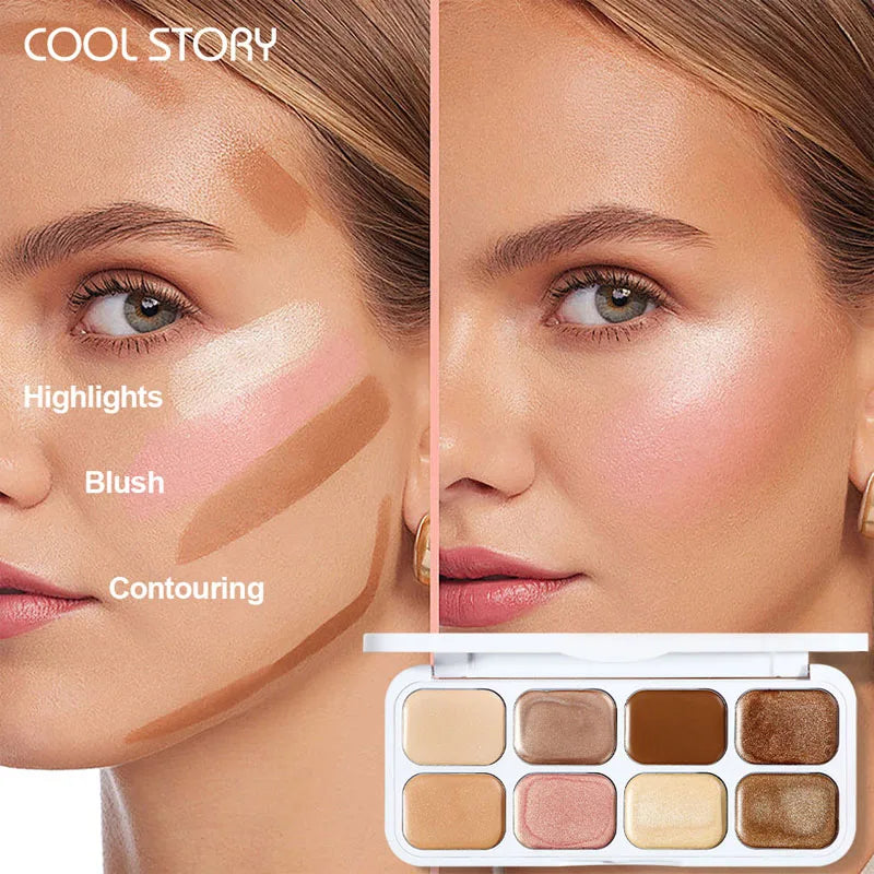 HSF 8-color shimmer eyeshadow palette with high-pigment shades for dimensional eye makeup and highlighting