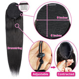 26-inch straight drawstring clip-in ponytail extension in natural color, Brazilian Remy human hair for women