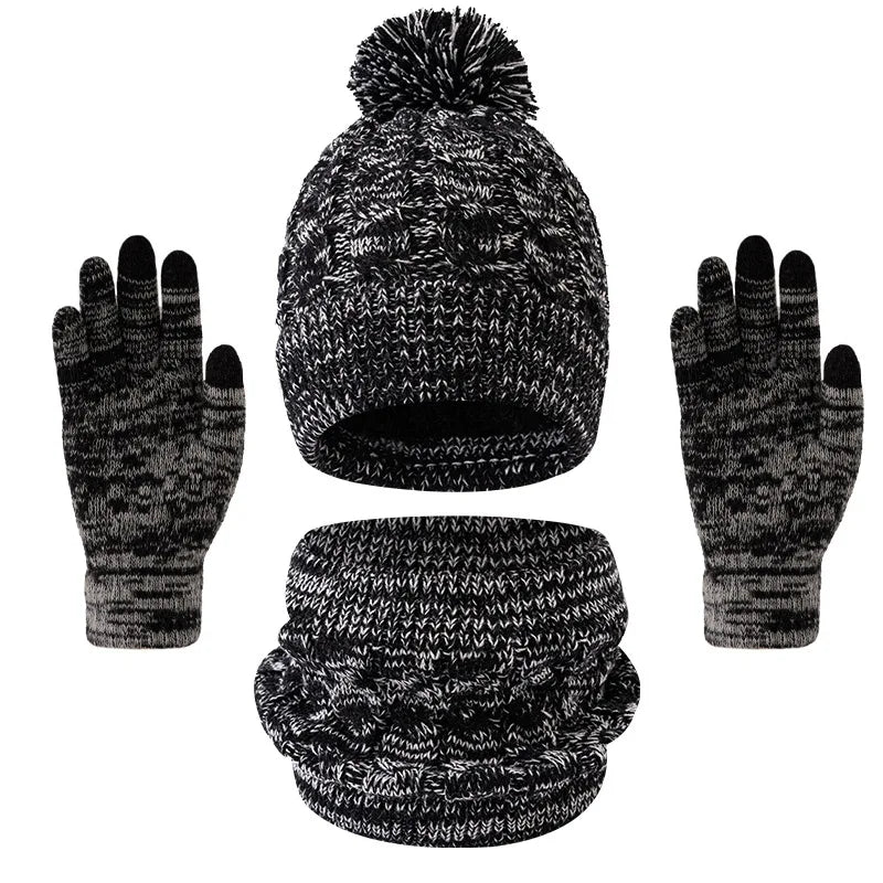 HSF Marketplace kids winter hat scarf gloves set with warm knit pom pom beanie