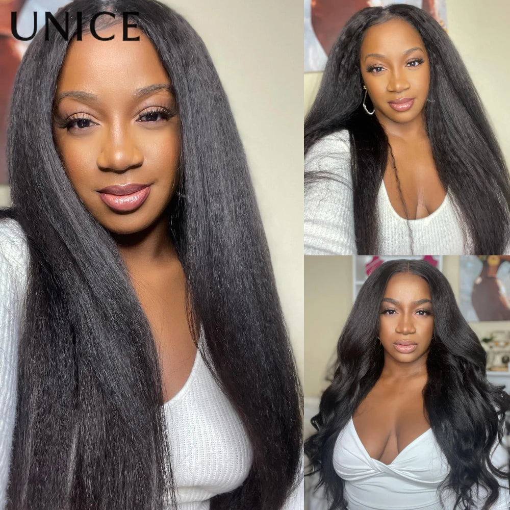 UNice Kinky Straight Thin Lace V Part Wig No or Minimal Leave Out Beginner Friendly 180