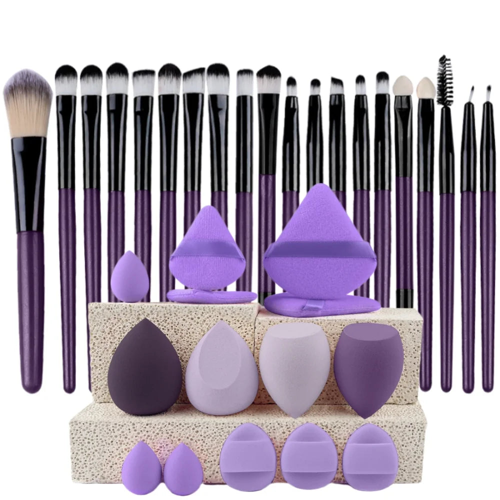 Premium synthetic kabuki makeup brushes set for foundation, concealer, powder, blush, blending, and eye shadow