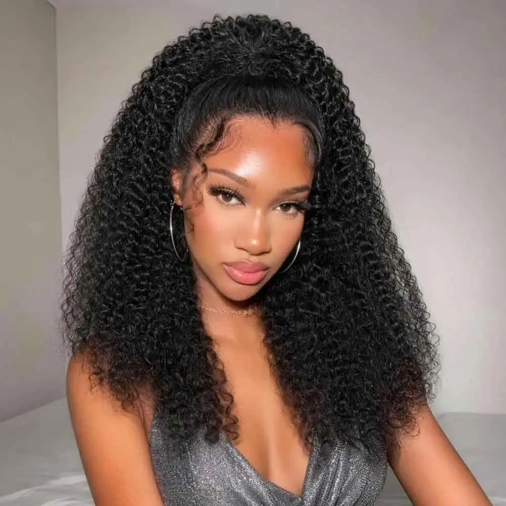 Megalook Burmese curl ponytail with invisible drawstring band, high-density virgin human hair afro curls
