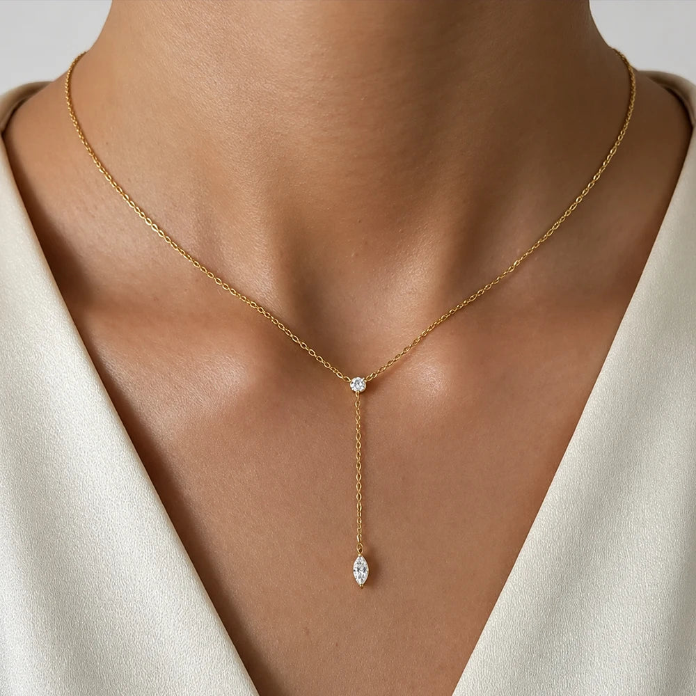 S925 silver marquise moissanite necklace for women with an elegant pendant design
