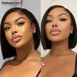 8-inch short straight natural black bob wig, 100% human hair lace part, glueless ready-to-wear wig for women