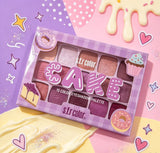 s.f.r color CAKE 15-color eyeshadow palette with matte and glitter purple cake-themed shades