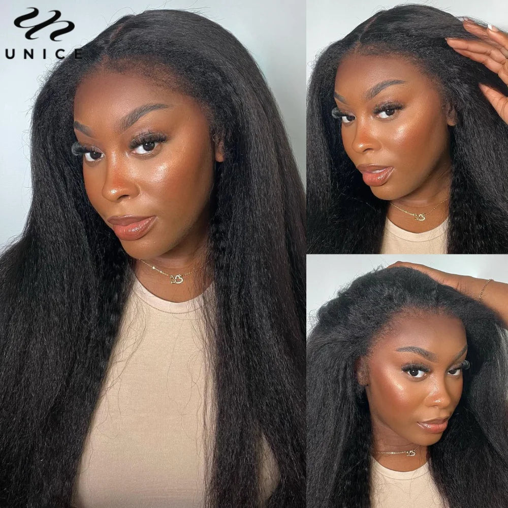 Kinky straight 13x4 pre-plucked lace frontal wig by HSF Marketplace, comfort-fit human hair wig