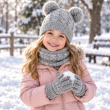 Kids winter hat scarf gloves set with warm knit pom pom beanie by HSF Marketplace