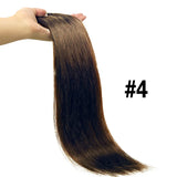 Brown unprocessed Brazilian human hair clip-in extensions, seamless full-head set with straight strands