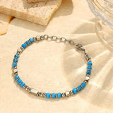 1PC Stainless Steel Fossil Obsidian Tiger's Eye Turquoise Pearl Beaded Bracelet for Men Women Natural Gemstone Stackable Healing Body Jewelry Daily Wear Meditation Party Holiday Best Friend Birthday Anniversary Gift Fashion A