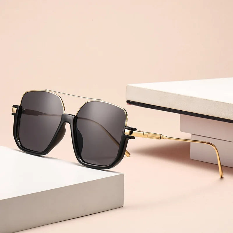 Stylish unisex sunglasses with double beam design, high-quality UV400 protection, half-frame style, perfect for fashion and versatile shade.