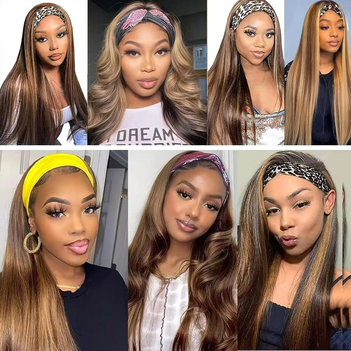 4/27 highlight ombre straight Brazilian human hair headband wig, glueless style for women