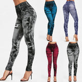 Women's high-waist imitation jeans stretch leggings with slim push-up fit and streetwear style by HSF Marketplace