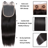 Straight Bundles With Frontal Closure Human Hair Double Weft Quick Weave 3 Bundles with 13x4 Frontal 4x4 Closure Pre Plucked #1B