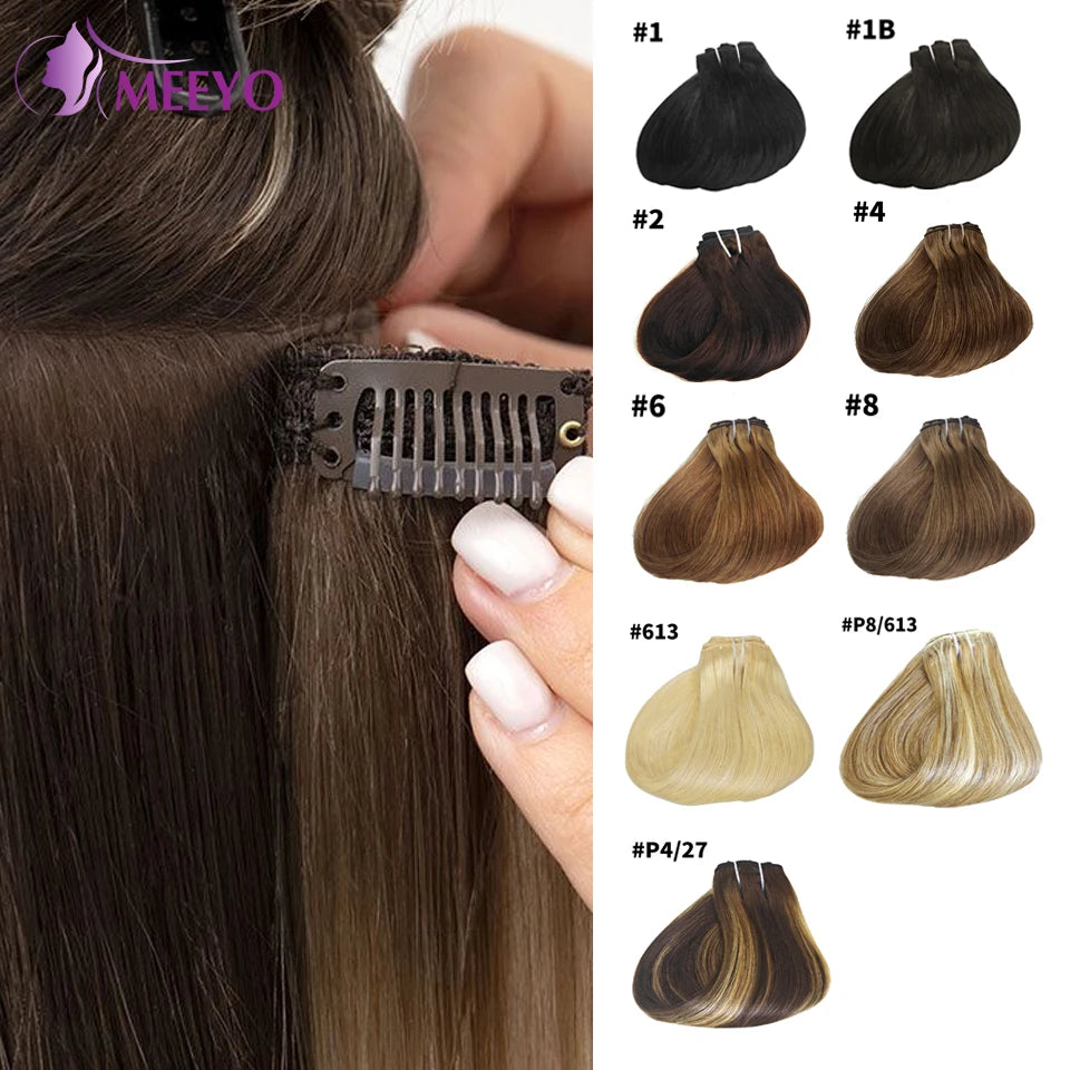 Clip-in Brazilian human hair extensions, #4/27 highlight, straight natural-color hair, 16-26 inches