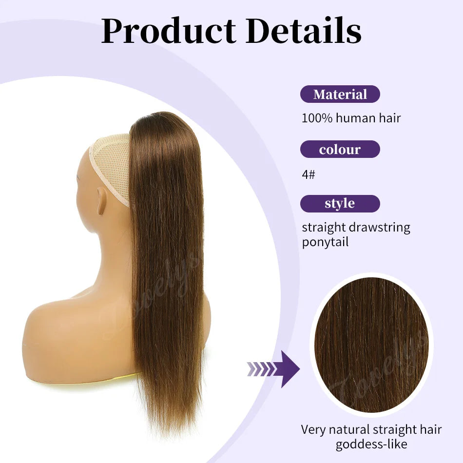 HSF Marketplace short straight drawstring ponytail, 100% human hair extension with clip-in attachment
