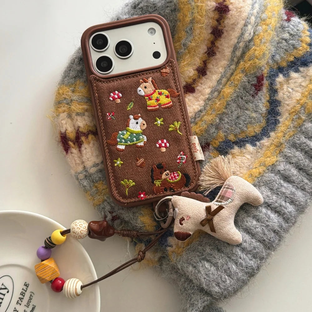 Embroidered three ponies phone case for iPhone 17 and 16 Pro by HSF Marketplace
