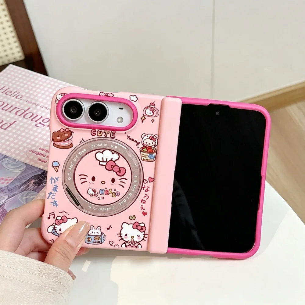 Cute pink cat iPhone case with MagSafe stand by HSF Marketplace, shown protecting the phone body