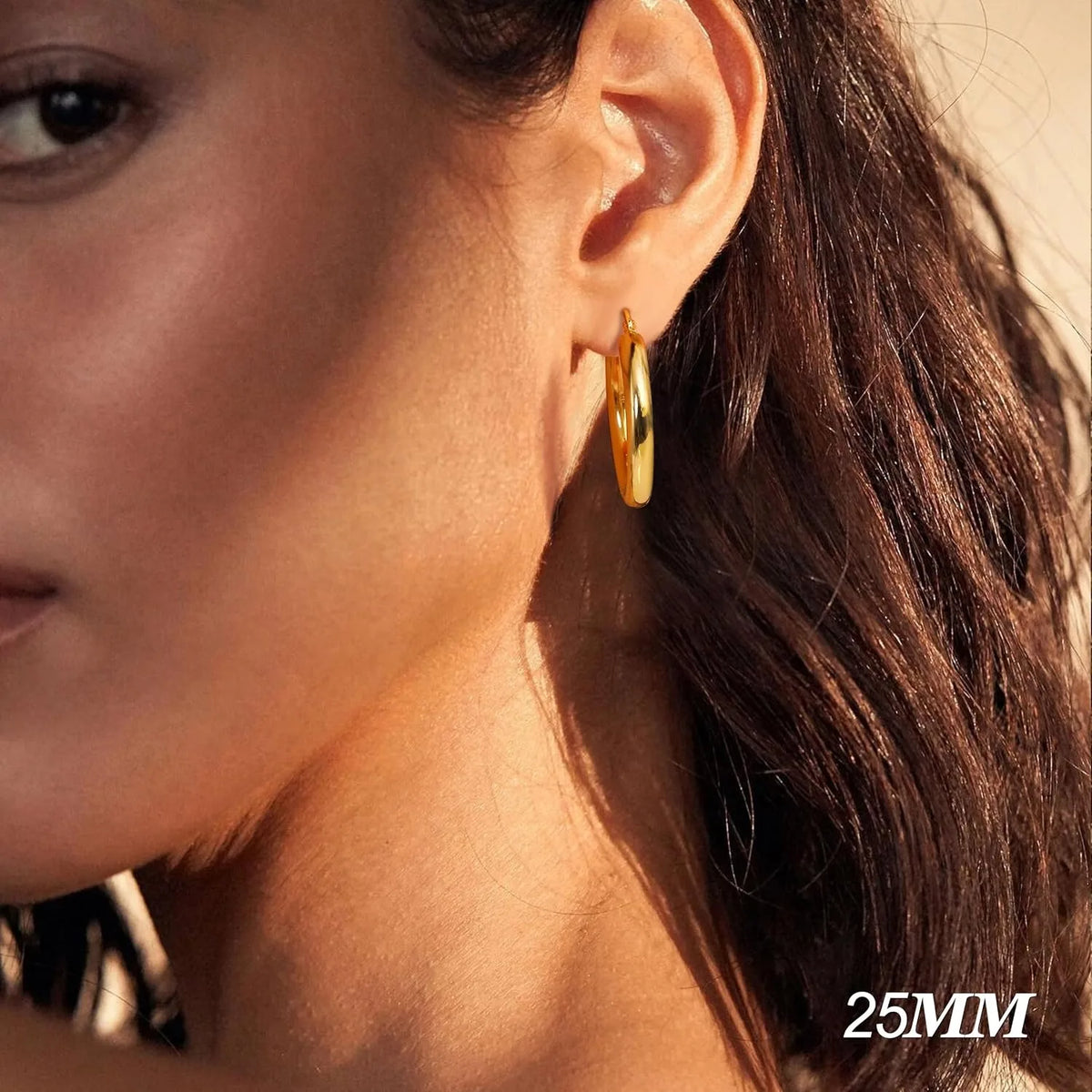 6 pairs 14K gold plated chunky hoop earrings with 925 sterling silver posts, hypoallergenic women’s jewelry