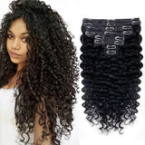 Deep wave Brazilian Remy human hair clip-in extensions, 8-piece set for Black women
