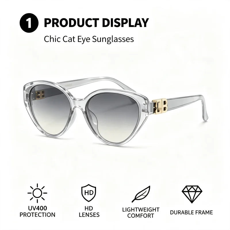 Women’s tortoiseshell leopard cat eye sunglasses with double B metal logo, vintage retro frame and UV400 lenses