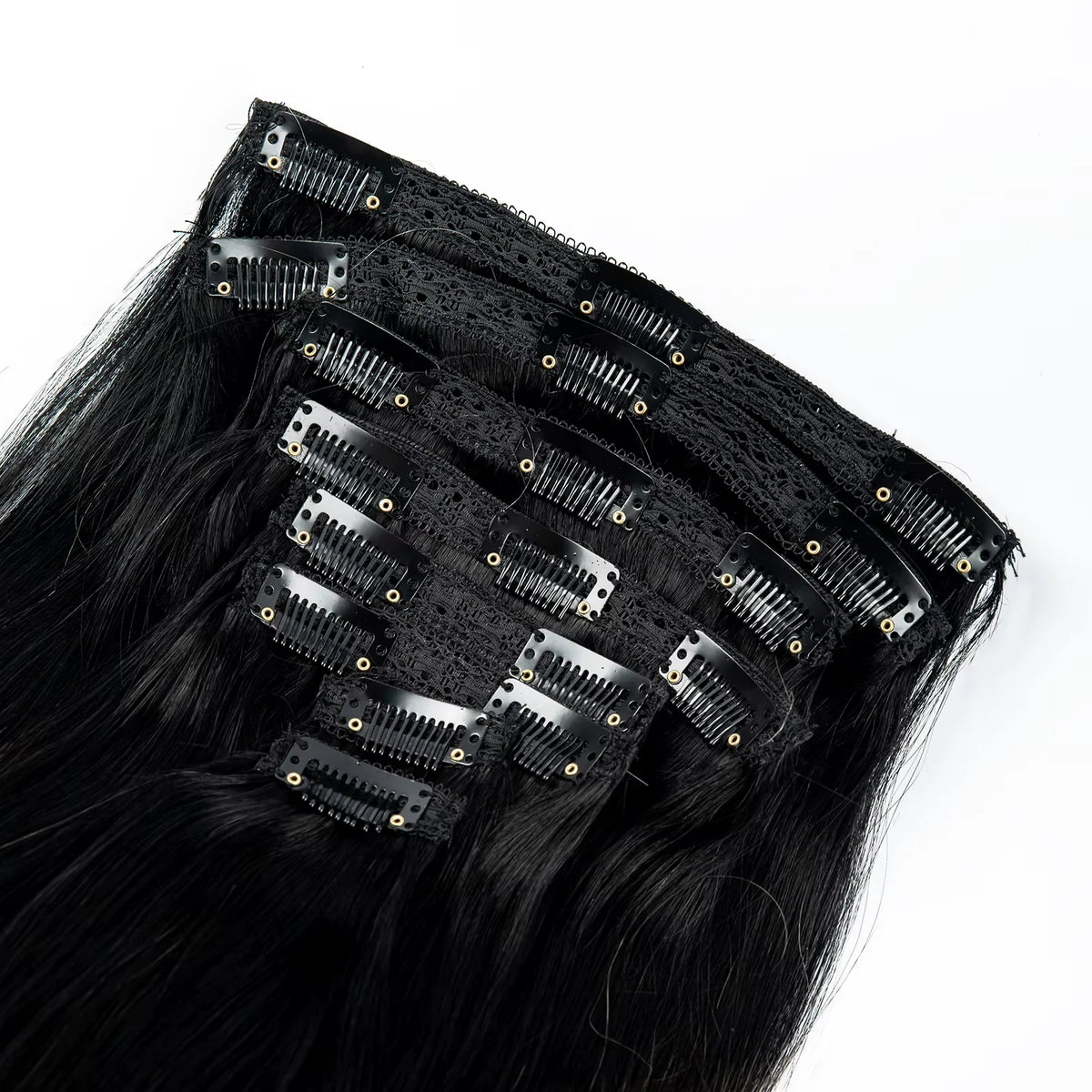 Brown straight clip-in human hair extensions, unprocessed Brazilian hair, full head seamless clip-ins