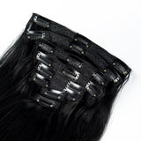 Brown straight clip-in human hair extensions, unprocessed Brazilian hair, full head seamless clip-ins