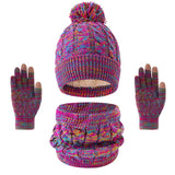 Kids winter hat scarf gloves set, warm knit beanie with pom pom by HSF Marketplace