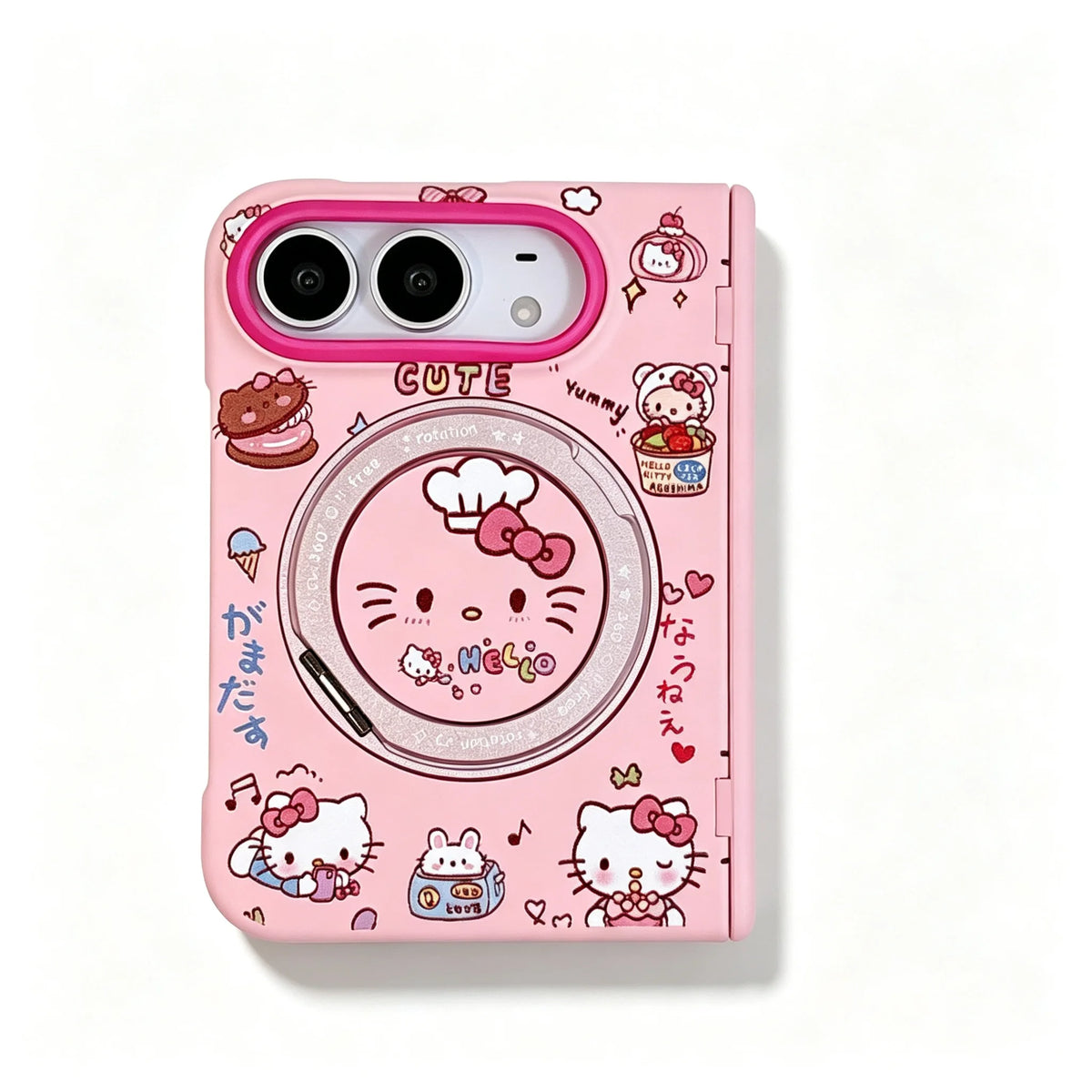Cute cat pink iPhone case with MagSafe stand by HSF Marketplace
