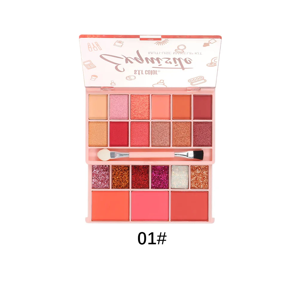 HSF Marketplace S.f.r Color multi-use makeup kit with eyeshadow palette and blush powders in matte, shimmer, and glitter shades