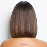 Highlighted short bob wig with bangs, 100% human hair, lace front, straight Brazilian Remy wig for women, ready to wear.