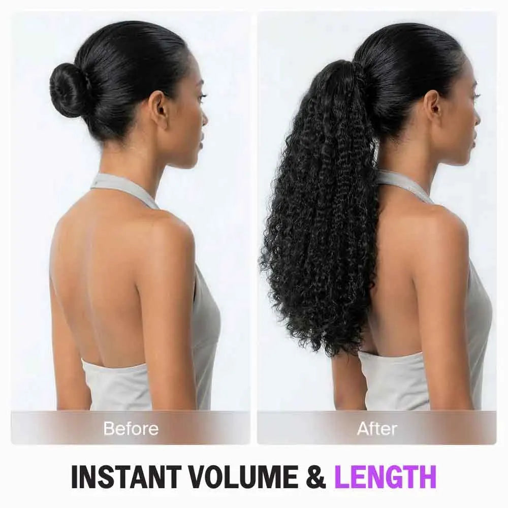 Megalook Burmese curly ponytail with invisible drawstring band strap, high-density virgin human hair in afro curls